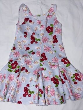 Biscotti cherry blossoms print dress with  pleated full skirt sz 6 EUC